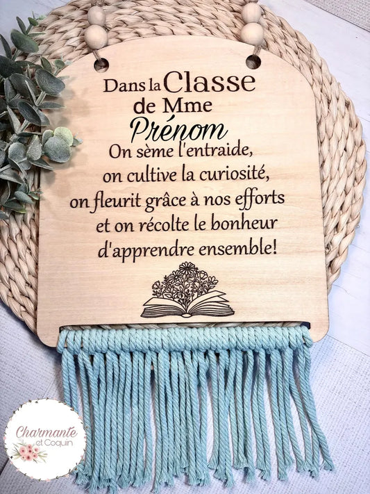 Grand fanion en bois personnalisé cadeau pour enseignante