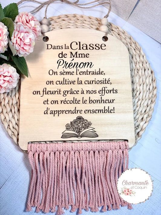 Grand fanion en bois personnalisé cadeau pour enseignante