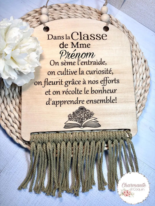 Grand fanion en bois personnalisé cadeau pour enseignante