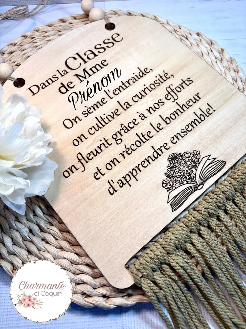 Grand fanion en bois personnalisé cadeau pour enseignante