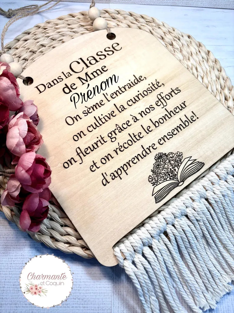 Grand fanion en bois personnalisé cadeau pour enseignante
