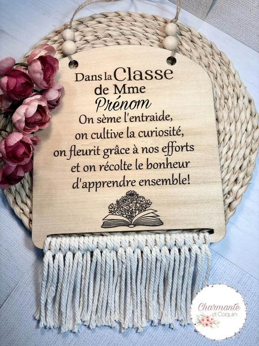 Grand fanion en bois personnalisé cadeau pour enseignante