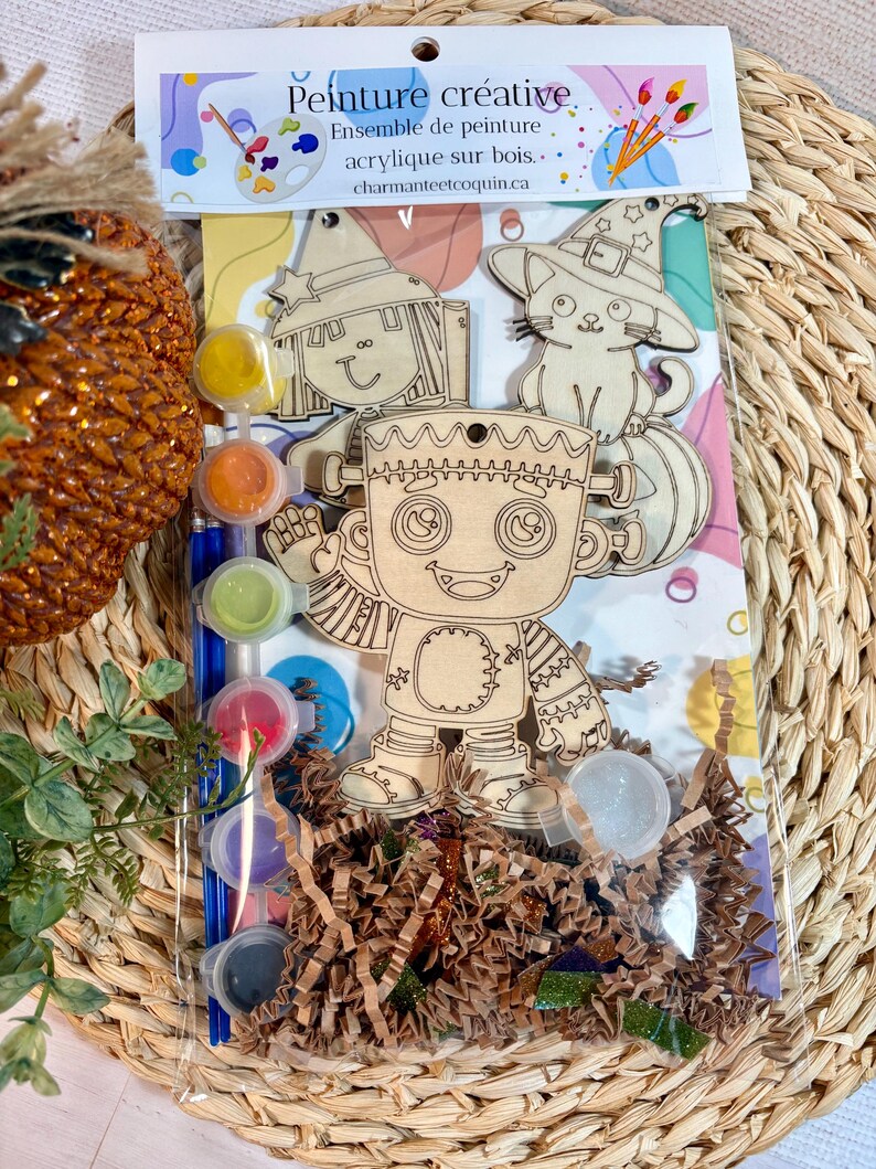 Ensemble créatif peinture acrylique sur bois pour enfants thème Halloween