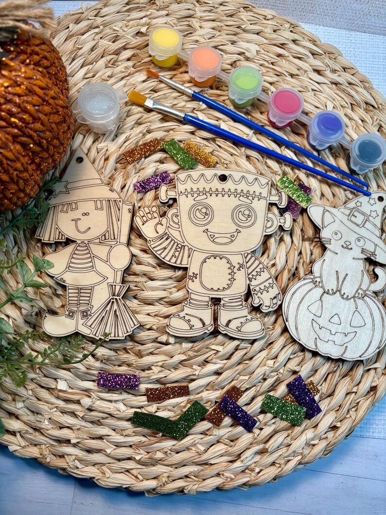 Ensemble créatif peinture acrylique sur bois pour enfants thème Halloween