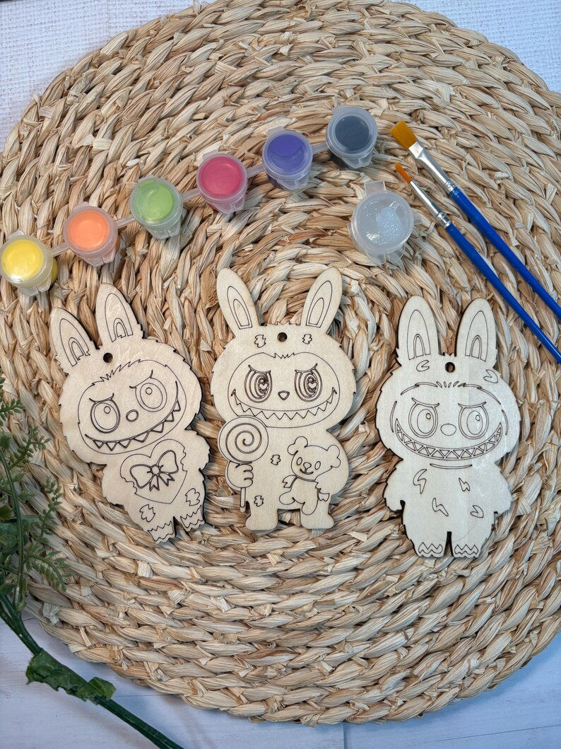Ensemble créatif peinture acrylique sur bois pour enfants thème Labubu