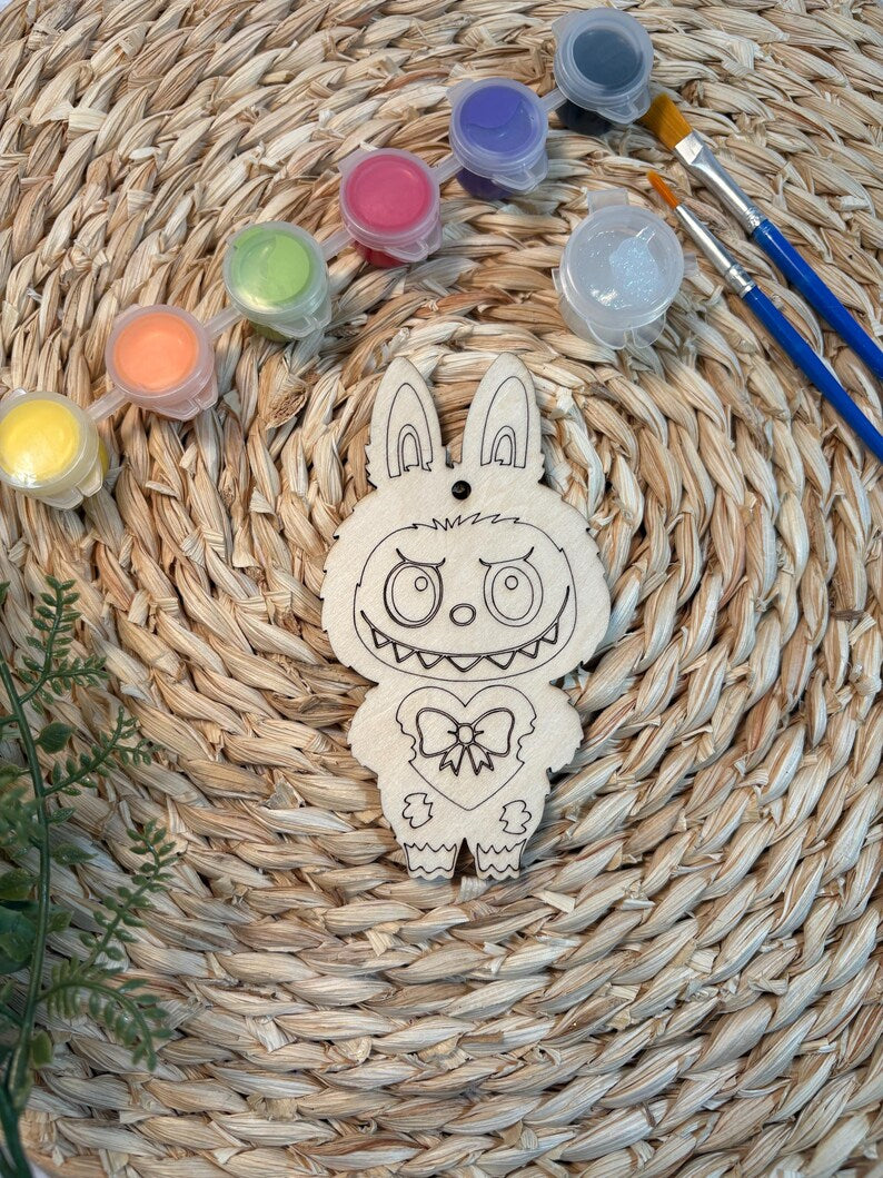 Ensemble créatif peinture acrylique sur bois pour enfants thème Labubu