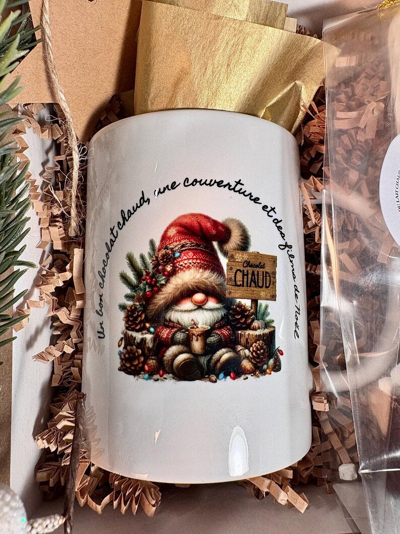 Boîte cadeaux de Noël tasse personnalisée et cuillère chocolat chaud .Coffret cadeau