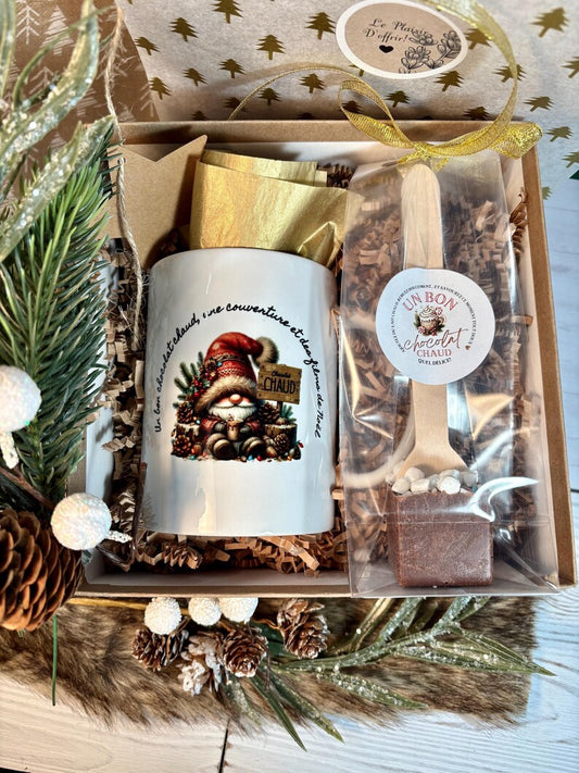 Boîte cadeaux de Noël tasse personnalisée et cuillère chocolat chaud .Coffret cadeau