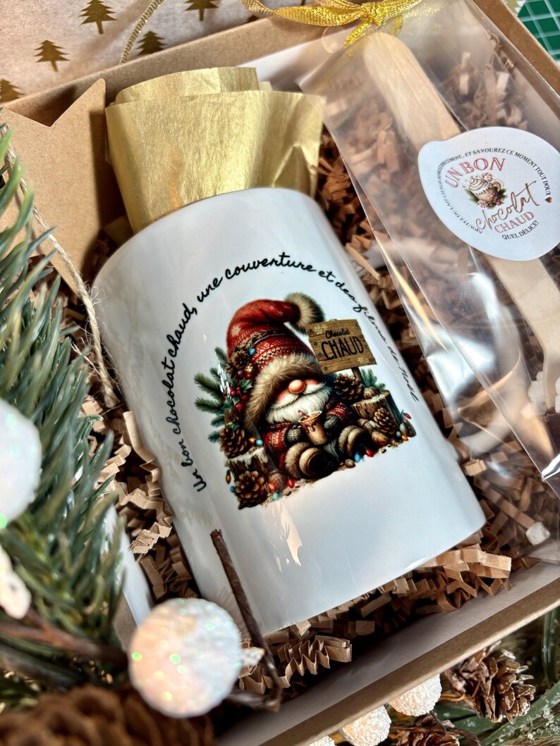 Boîte cadeaux de Noël tasse personnalisée et cuillère chocolat chaud .Coffret cadeau
