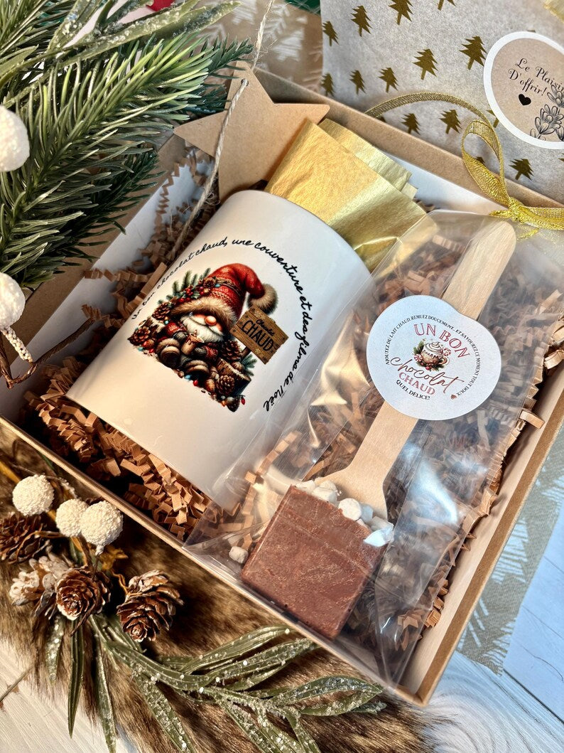 Boîte cadeaux de Noël tasse personnalisée et cuillère chocolat chaud .Coffret cadeau