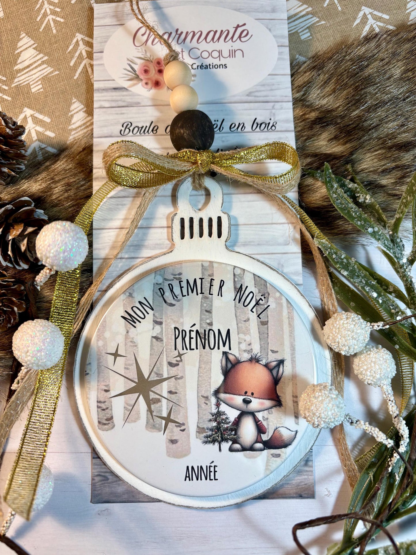 Ma première boule de Noël en bois de style rustique chic.